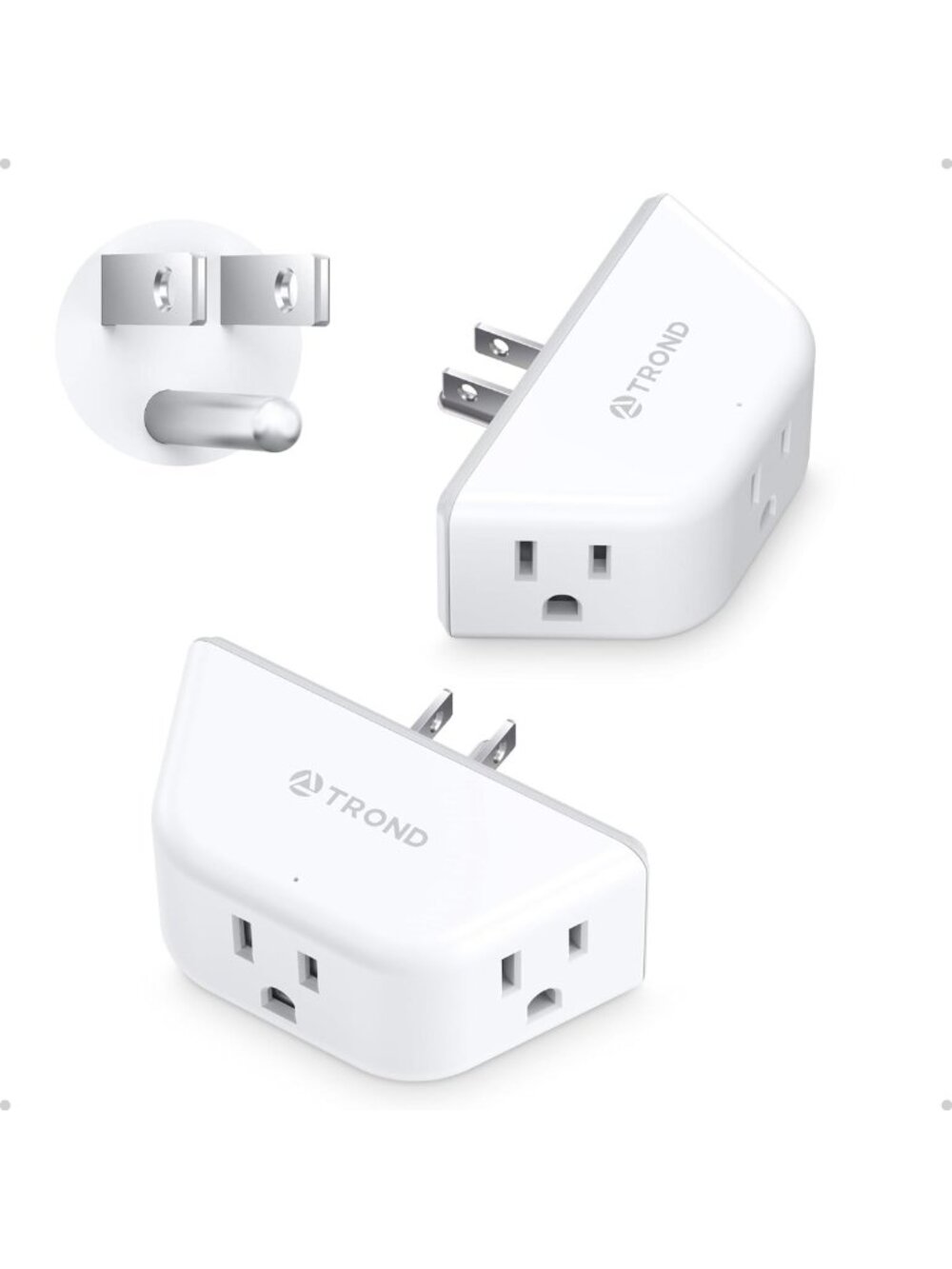 Multi Plug Outlet Extender 2 Pack - 3 Way Angled Wall Adapter for Home & Travel